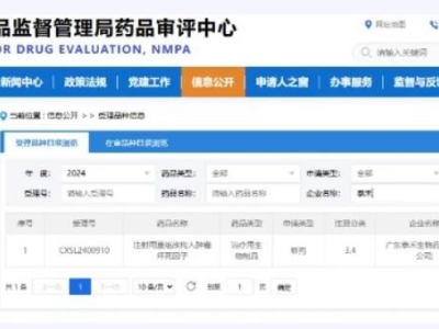 泰禾生物生物制品“注射用重組改構(gòu)人腫瘤壞死因子”臨床IND申請(qǐng)獲國家藥監(jiān)局受理